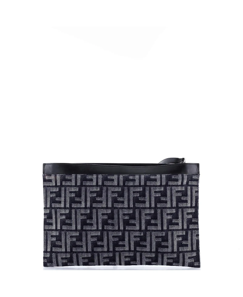 Pre-Owned Fendi Medium Flat Zip Wristlet Pouch Zucca Denim