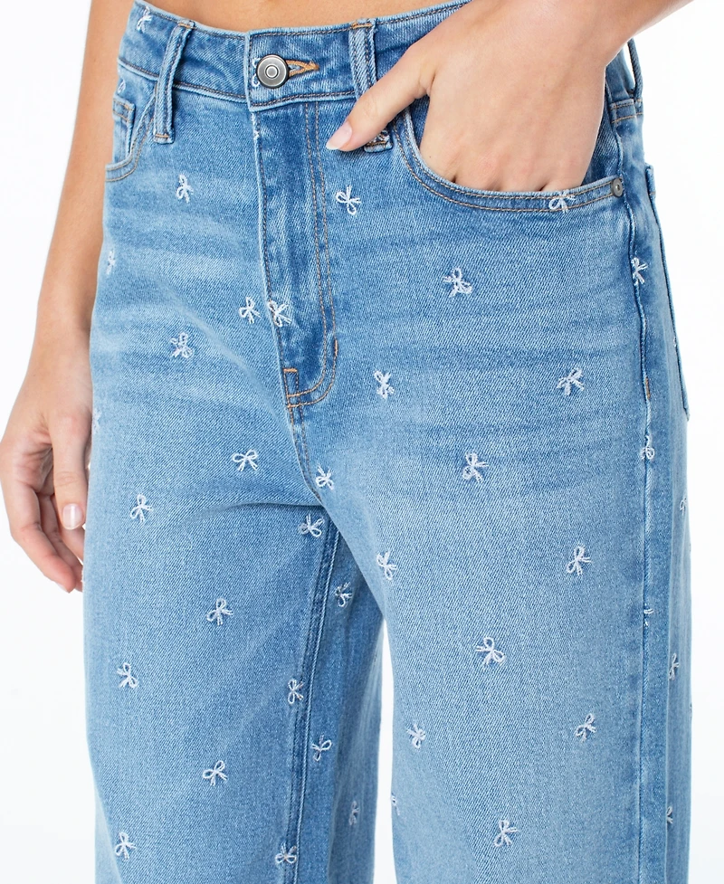Celebrity Pink Women's Embroidered Wide-Leg Jeans
