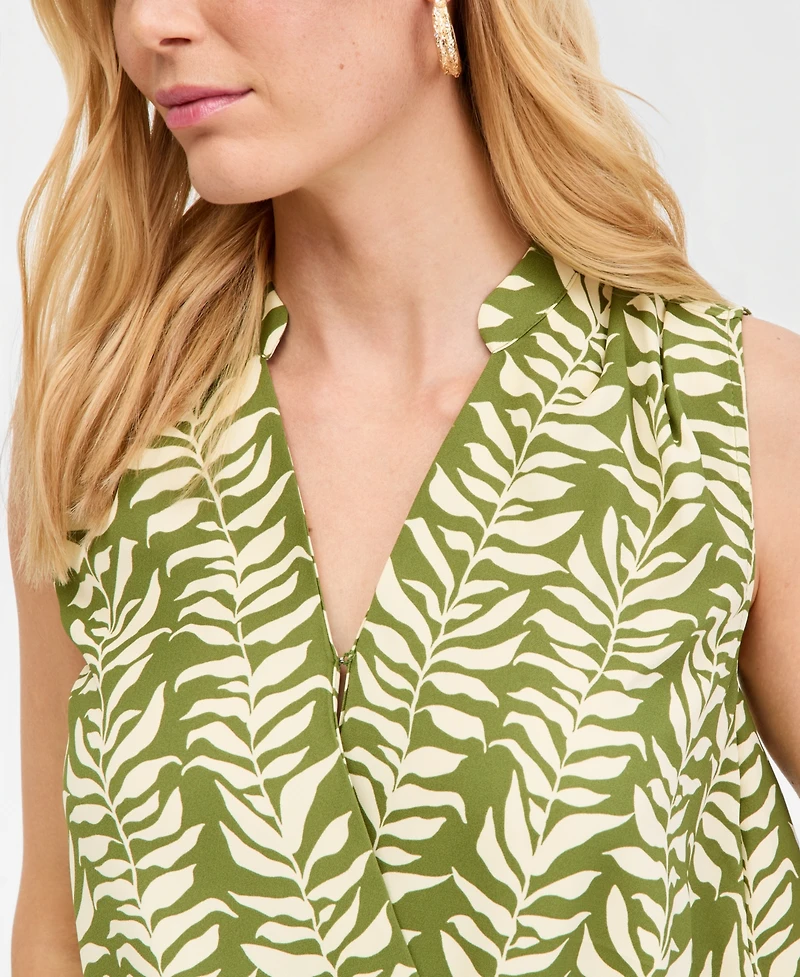 I.n.c. International Concepts Women's Sleeveless Printed Faux-Wrap Blouse