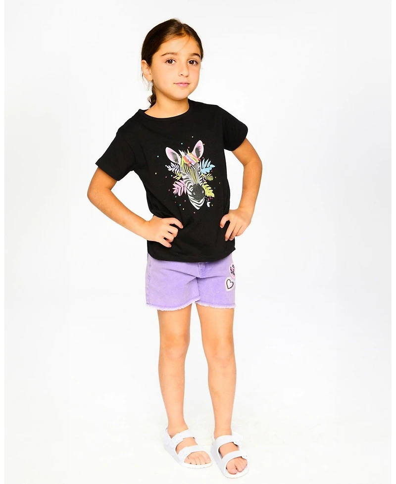 Deux par Deux Little Girls Little/ Mauve Denim Shorts with Embroidery