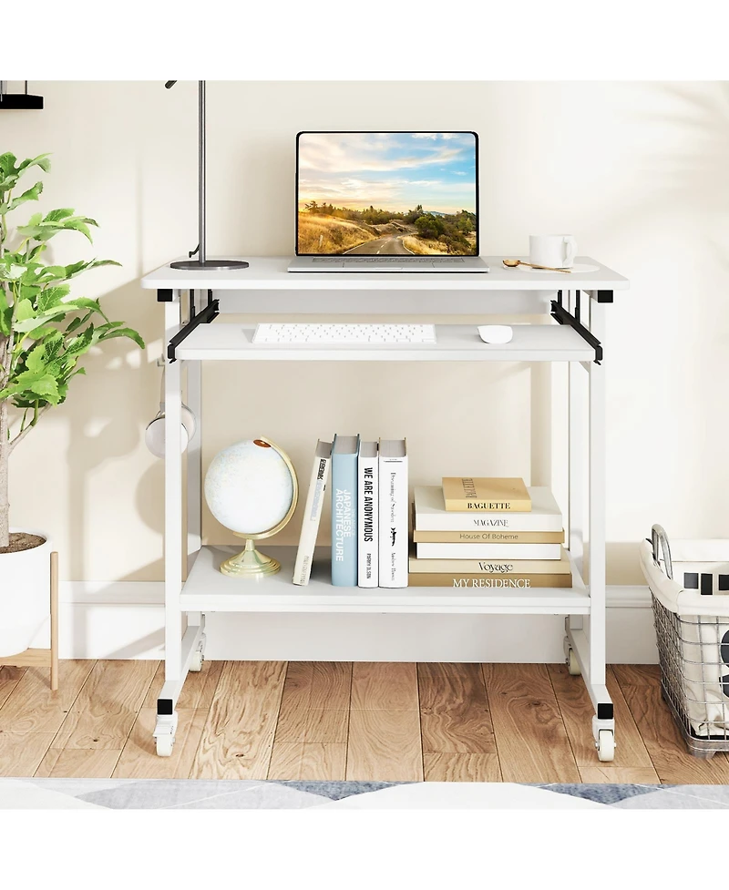 Sugift Rolling Laptop Table with Pull Out Keyboard Tray and Hooks