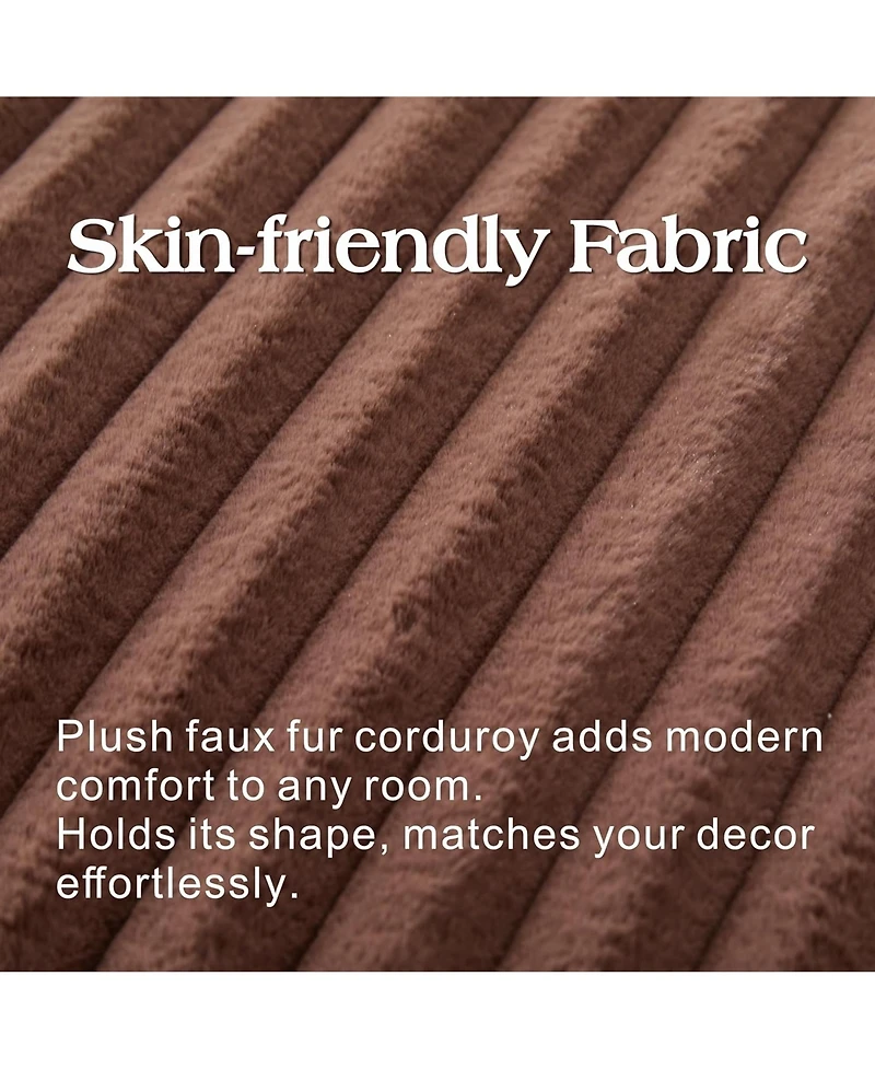 Rainsken 30.7" Wide Upholstered Ottoman, Faux Fur Footstool with Wooden Open Storage Shelf and Black Metal Legs for Living Room