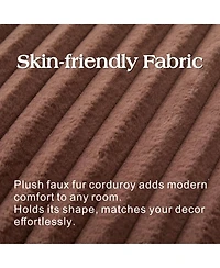 Rainsken 30.7" Wide Upholstered Ottoman, Faux Fur Footstool with Wooden Open Storage Shelf and Black Metal Legs for Living Room