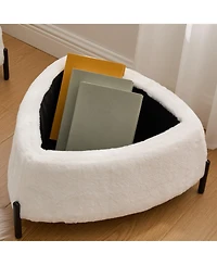 Rainsken Triangle Storage Ottoman Set of 2, Faux Fur Footrest with Metal Legs, Reversible Lid for Living Room, Bedroom