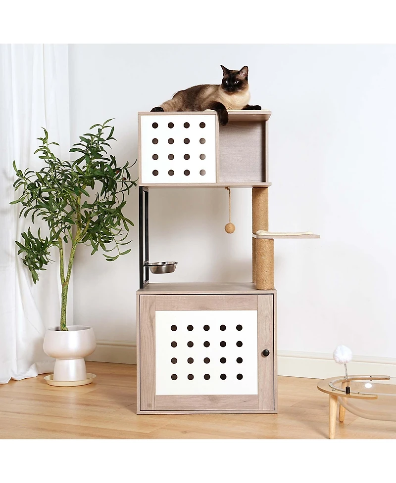 Aostirmotor Cat Tree with Litter Box Enclosure, Hammock and Scratching Posts