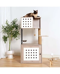 Aostirmotor Cat Tree with Litter Box Enclosure, Hammock and Scratching Posts
