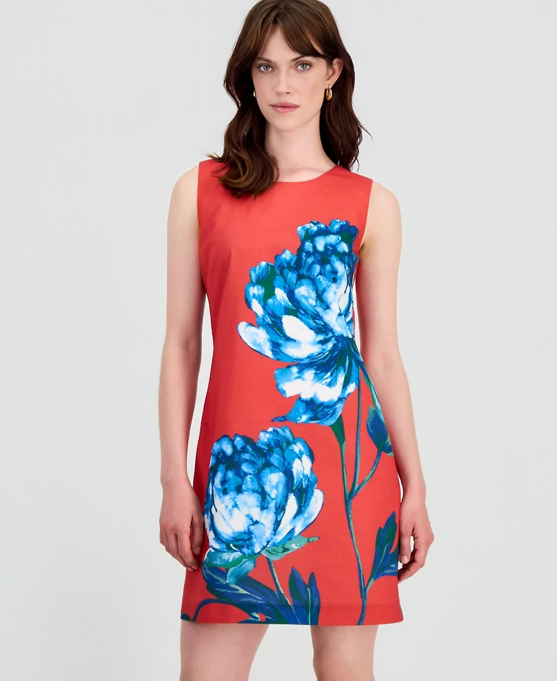 Tahari Asl Women's Floral-Print Scoop-Neck Sheath Dress