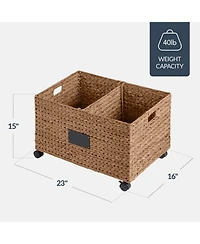 Best Choice Products Rolling Pantry Storage Basket Organizer W/ Chalkboard Label, Handles, Removable Divider - Chestnut