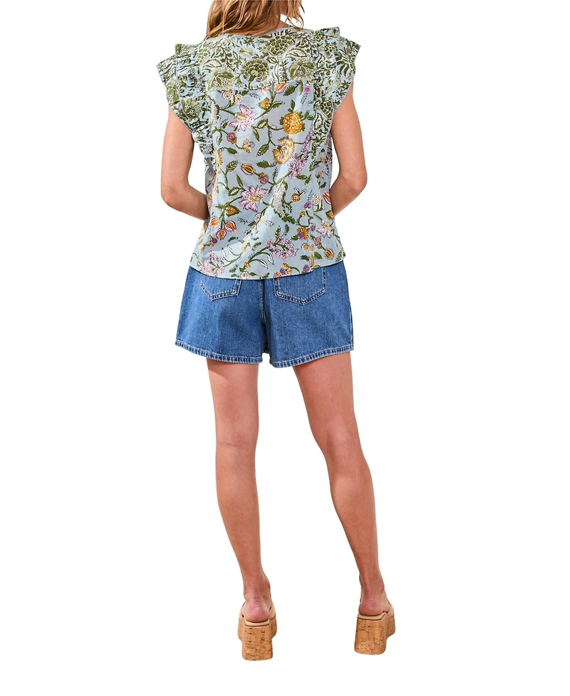 Tribal Women's Mixed Media Cap-Sleeve Printed Top