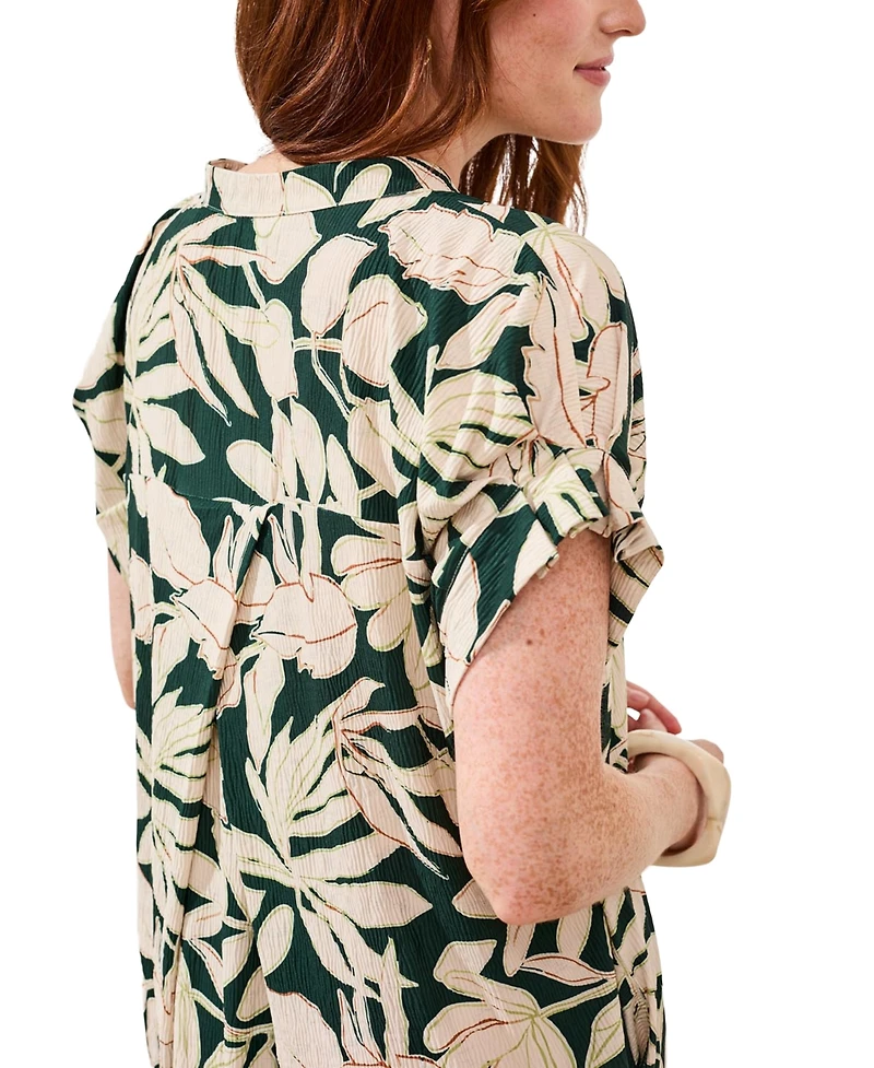 Tribal Women's Ruffle-Sleeve Notch Neck Shift Dress