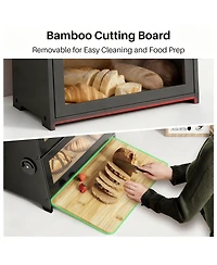 Yigii Bread Box 2-Tier Bamboo Storage Cutting Board Adjustable Vent