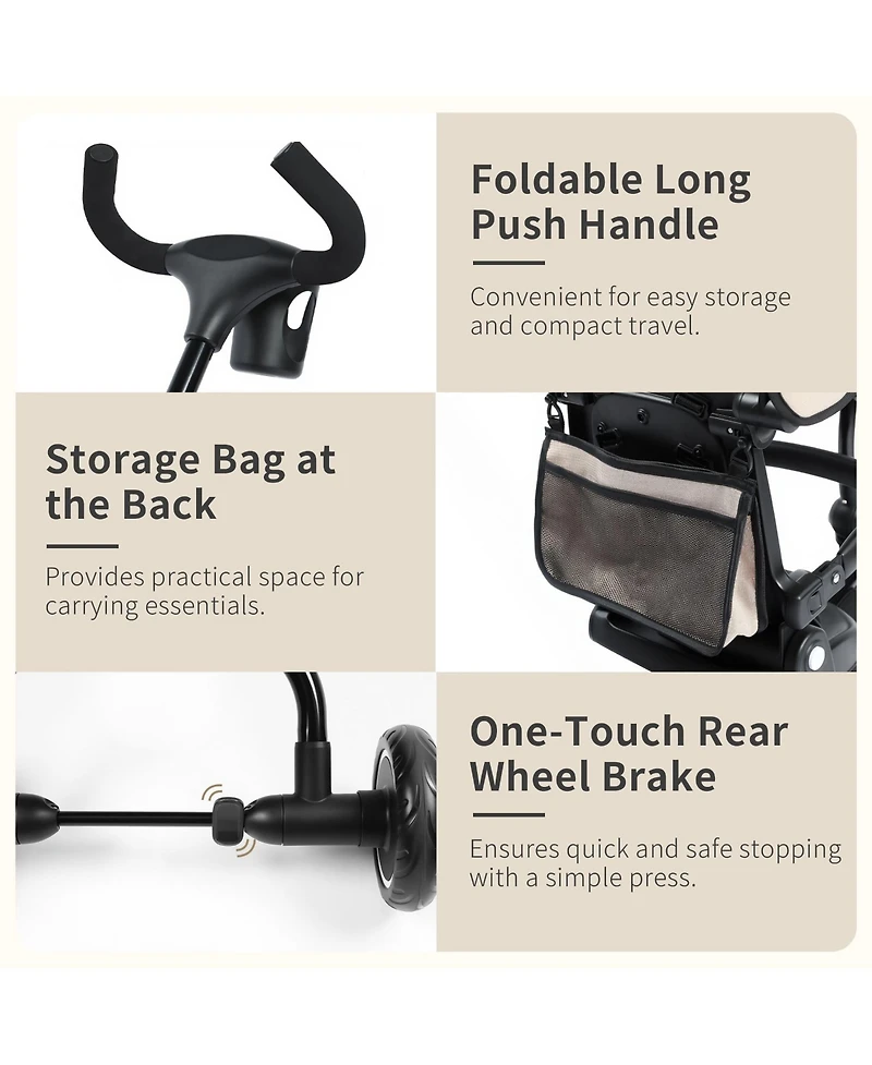 Kinder King 7-in-1 Toddler Tricycle Stroller with Rotating Seat, Adjustable Push Handle and Canopy