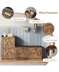 Homfan Farmhouse Entryway Shoe Cabinet with Bench and 4 Flip Drawers, Comfort Cushioned Shoe Storage Bench, Freestanding Shoe Organizer