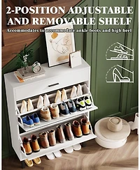 Homfan Slim 3-Tier Shoe Storage Cabinet with Dual Turn over Drawers – Adjustable Shelves, Hidden Rack, Space-Saving Entryway Organizer