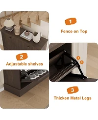 Homfan Fluted Shoe Cabinet with 2 Flip Drawers, Hidden Wooden Adjustable Shelf, Freestanding Storage