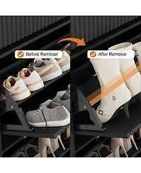 Homfan Fluted Shoe Storage Cabinet with 2 Flip Drawers and Top Drawer, 42" Tall Narrow Organizer, Curved Profile Design