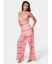 Bebe Women's 2-Piece Chevron Halter Top Flare Pants Set