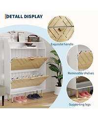 Homfan Slim Space-Saving Shoe Cabinet – 2 Turnover Drawers, Freestanding Hidden Storage Organizer, Adjustable Shelf, Scrape-Resistant