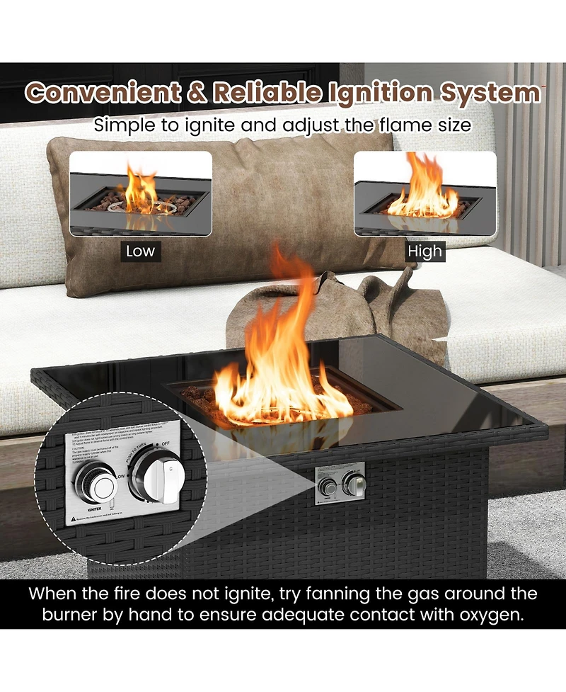 Sugift 32.5 in Propane Fire Pit Table with Tempered Glass Top