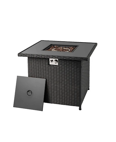 Sugift 32.5 in Propane Fire Pit Table with Tempered Glass Top