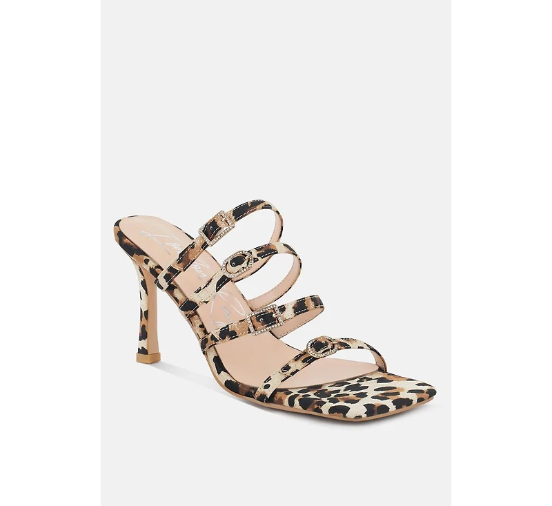 Womens Times Up Diamante Buckle Mid Heel Sandals