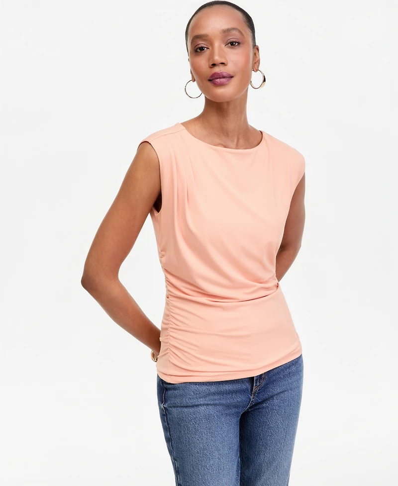 I.n.c. International Concepts Women's Short-Sleeve Ruched Boatneck Top, Macy's Exclusive