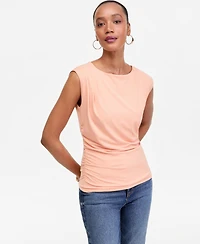 I.n.c. International Concepts Women's Short-Sleeve Ruched Boatneck Top, Macy's Exclusive