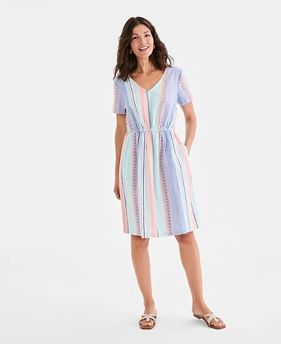 Style & Co Women's Printed Cotton V-Neck Dress, Macy's Exclusive