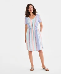 Style & Co Women's Printed Cotton V-Neck Dress, Macy's Exclusive