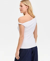 I.n.c. International Concepts Women's Sleeveless Rib Knit Asymmetric Neckline Top