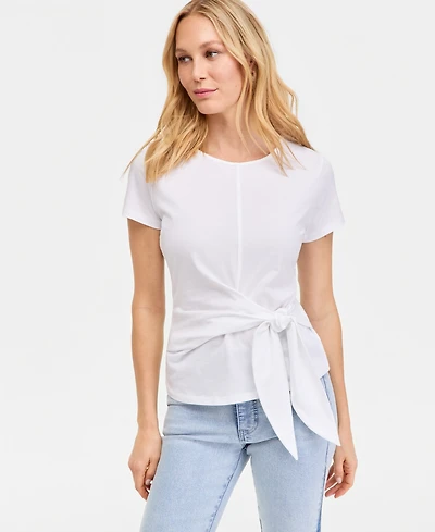 I.n.c. International Concepts Women's Tie-Waist Short-Sleeve Cotton Top, Macy's Exclusive