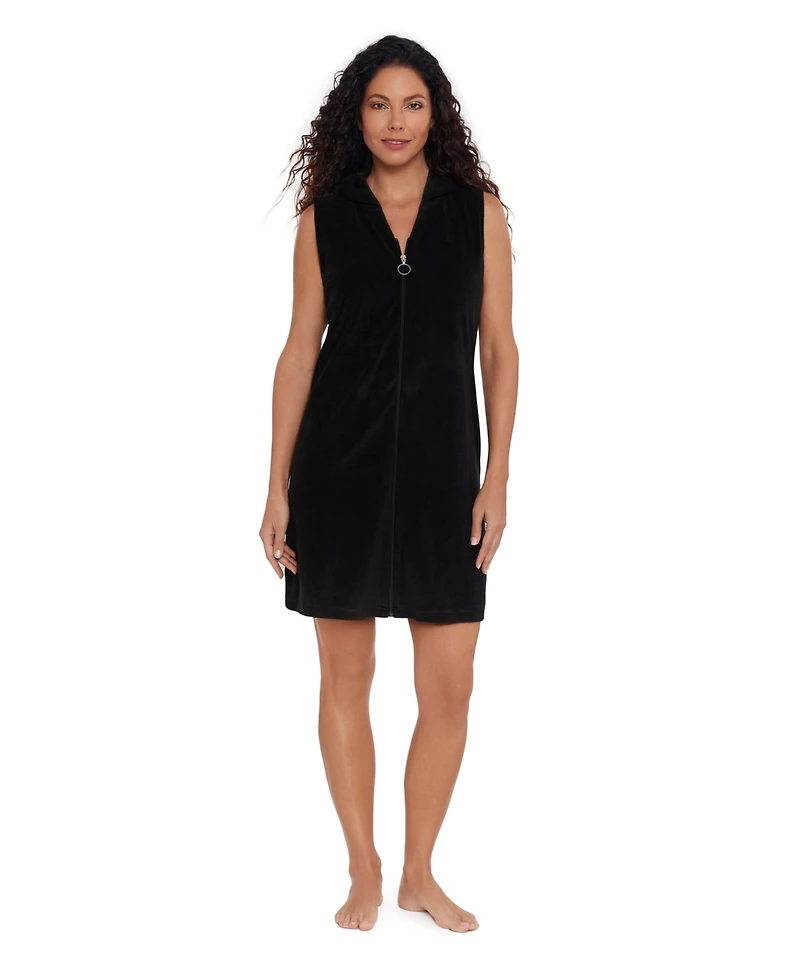 ShapeSolver Women's V-Neck Hooded Swim Cover Up Dress