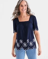 Style & Co Women's Embroidered Scalloped Knit Top, Macy's Exclusive