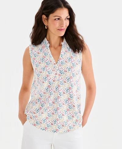 Style & Co Women's Printed Johnny-Collar Sleeveless Top, Macy's Exclusive