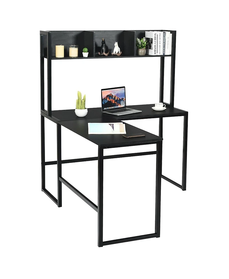 Sugift Reversible L Shaped Corner Desk with Storage Bookshelf