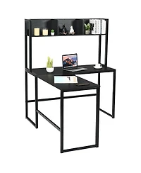 Sugift Reversible L Shaped Corner Desk with Storage Bookshelf