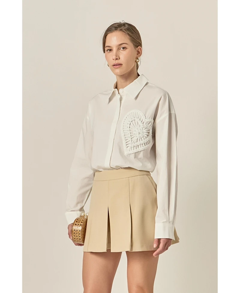 English Factory Women's Pearl Heart Button up Shirt