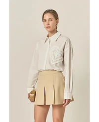 English Factory Women's Pearl Heart Button up Shirt