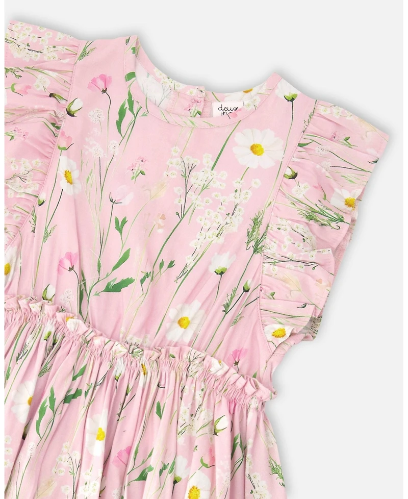 Deux par Deux Little Girls Viscose Dress Printed Flowers