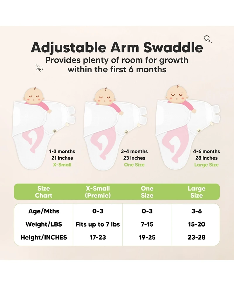 KeaBabies 3pk Soothe Wren Swaddle Sleep Sacks, Newborn Swaddles Wrap 0-3 Months, Soft Baby Wearable Blanket