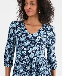 Style & Co Women's Printed 3/4-Sleeve V-Neck Peplum Top, Macy's Exclusive