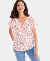 Style & Co Petite Ruched Tie Fresh Paisley Print V-Neck Top, Macy's Exclusive
