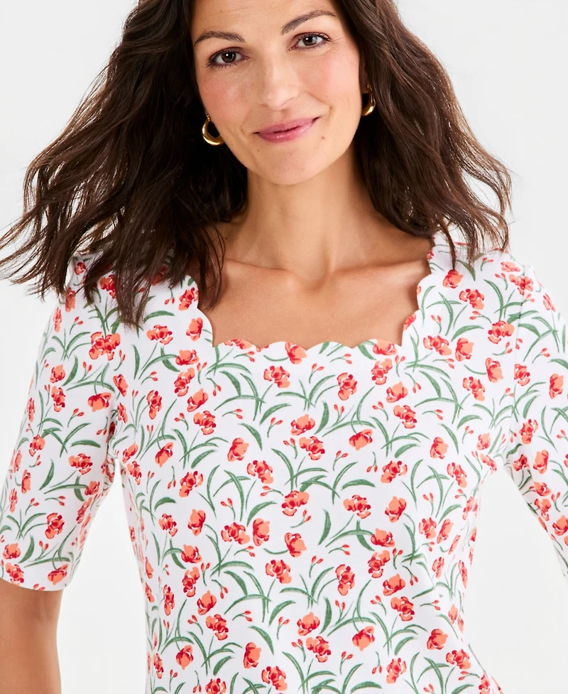 Style & co Women's Printed Scalloped Square-Neck Top, Macy's Exclusive
