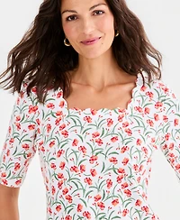 Style & co Women's Printed Scalloped Square-Neck Top, Macy's Exclusive