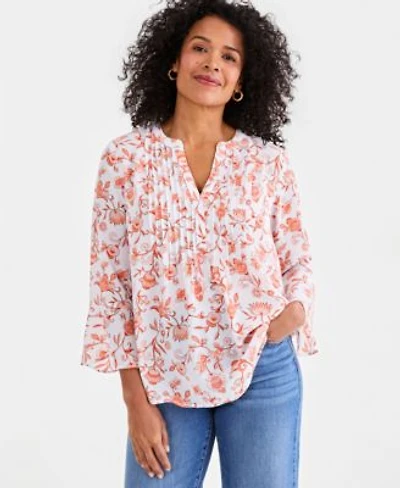 Style Co Womens Printed Pintuck Ruffle Sleeve Top Macys Exclusive