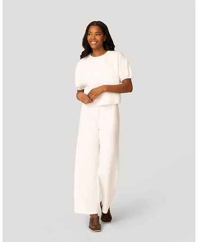 Cable and Gauge Women's Balloon Sleeve Top Wide Leg Pant Set