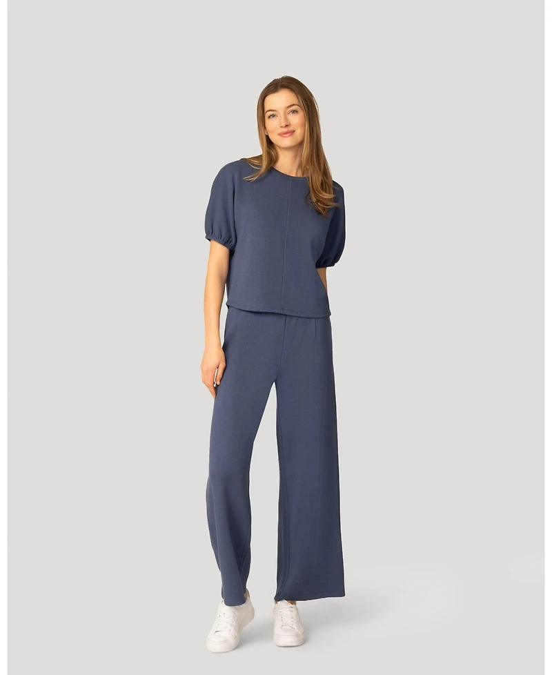 Cable & Gauge Women's and Balloon Sleeve Top Wide Leg Pant Set