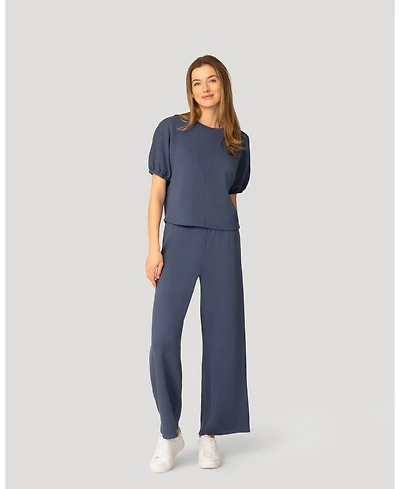 Cable & Gauge Women's and Balloon Sleeve Top Wide Leg Pant Set