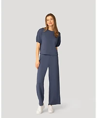 Cable & Gauge Women's and Balloon Sleeve Top Wide Leg Pant Set