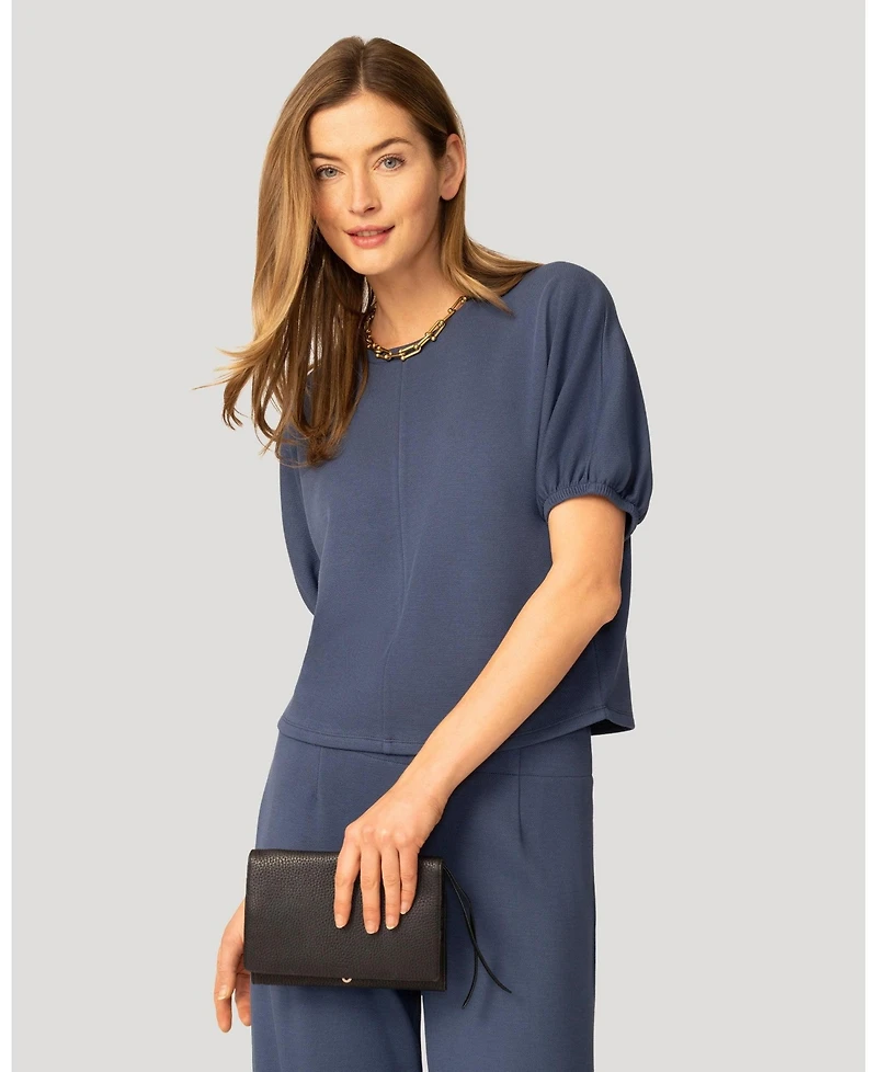 Cable & Gauge Women's and Balloon Sleeve Top Wide Leg Pant Set